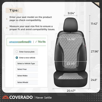 Coverado Car Seat Covers 5 Seats, Leather Seat Covers Full Set, Carbon Fiber Textured Design, Durable Waterproof Seat Protectors, Black&Gray Seat Cover, Automotive Seat Covers Universal Fit Most Cars