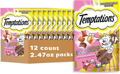 Temptations Cat Treat ShakeUps, Crunchy and Soft Cat Treats, Crustacean Celebration, 2.47 oz. Pouches (Pack of 12)