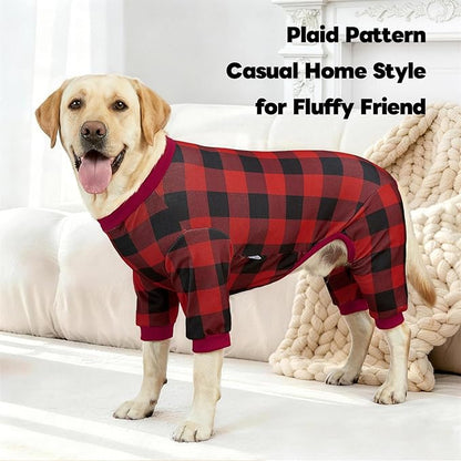 XPUDAC 4 Pack Dog Pajamas for Large Dogs Cats Plaid Doggie Clothes Puppy Onesies Christmas Pajamas Jumpsuits Pet Pjs Shirt Apparel 5X-Large, Red Green Beige Grey