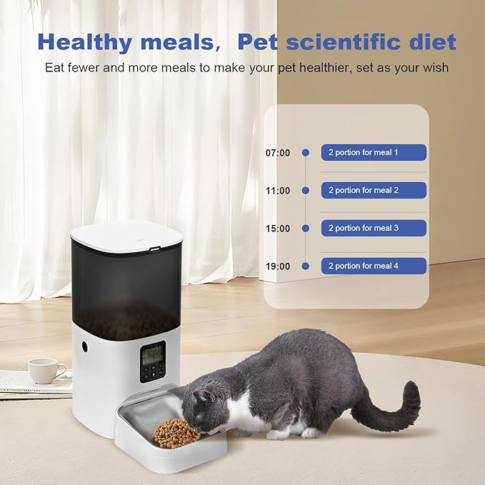 Automatic Cat Feeder, 6L Cat Food Dispenser with 10s Voice Recorder, Pet Feeder up to 8 Meals per Day, Timed Feeder with Dry Food Sealed Ring (Grey)