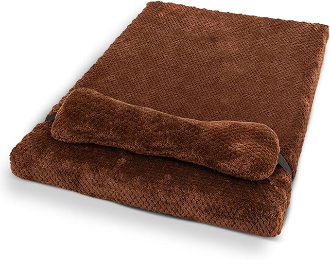 huraty Dog Bed with Pillow for Small Dogs, Orthopedic Dog Bed with Removable Cover, Washable Pet Bed Mat Suitable for Pets Up to 5 lbs, Coffee 17.7x11.8x2 in