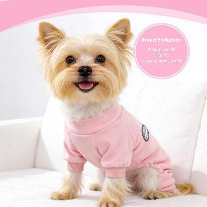 Fleece Dog Pajamas Dog Sweater for Small Dogs Girl Boy Winter Warm Soft Puppy Pjs Stretchy Jumpsuit Doggie Pet Clothes Outfits XXS~L (Pink, Medium)
