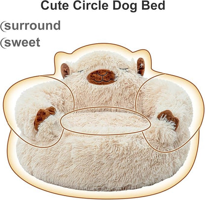 Jiupety Calming Dog and Cat Bed, Cozy Donut Cute Small Dog Beds, Anti Anxiety Round S(20" × 20" × 8") Size for Pets up to 12 lbs, Camel