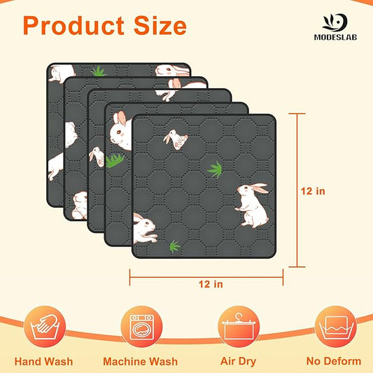 5-Pack Guinea Pig Cage Liner, 12in x 12in Fast Absorption Washable Bedding Pee Pads for Dogs Puppy Rabbit Small Animal Cage Mat, Leakproof & Non-Slip