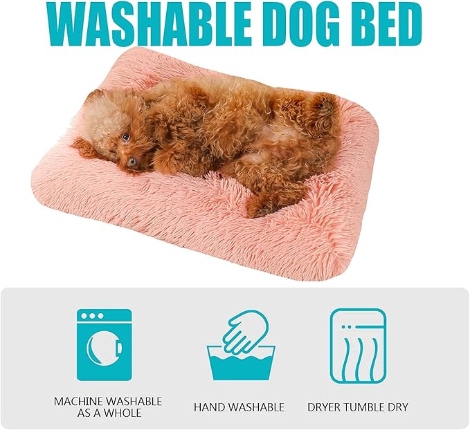 Liveinu Long Plush Calming Pet Bed Cuddler Pet Bed for Dogs and Cats Fluffy Faux Fur Dog Bed with Anti Slip Bottom Machine Washable Pet Sleep Bed Crate Mat Cyan L