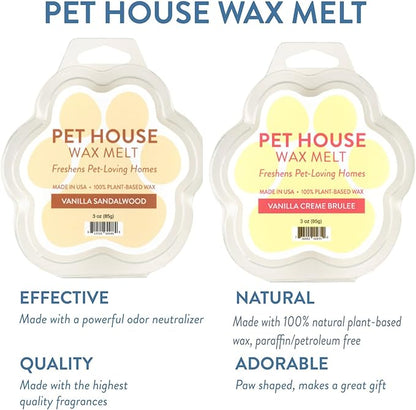 Pet House Scented Wax Melts Long-Lasting, Pet-Friendly Plant Based, Wax Melts for Home, Vanilla Sandalwood and Vanilla Creme Brulee 3 OZ Each, 2 Pack