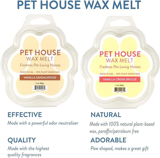 Pet House Scented Wax Melts Long-Lasting, Pet-Friendly Plant Based, Wax Melts for Home, Vanilla Sandalwood and Vanilla Creme Brulee 3 OZ Each, 2 Pack