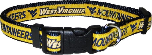 Pets First Collegiate PET Collar NEW VERSION West Virginia Mountaineers Dog Collar, Size Small. Best Sports Team Color for Dogs & Cats. A Shiny & Colorful Dog & Cat Collar Licensed by The NCAA