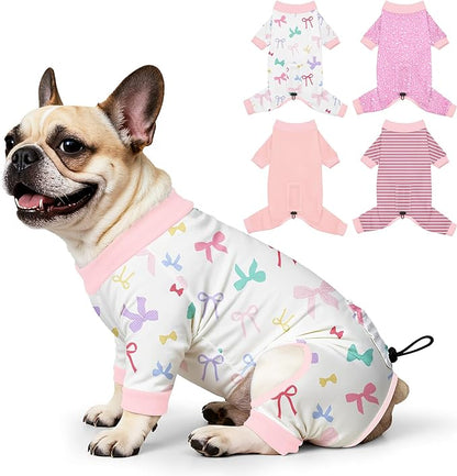 Bienbee Dog Pajamas, 4 Pack Dog Recovery Suit Shedding Suit Cute Soft Puppy Clothes Dogs Pjs Onesies Jammies Adjustable Breathable & Stretchy Clothes for Small Medium Large Dogs Girl Boy Puppy-L