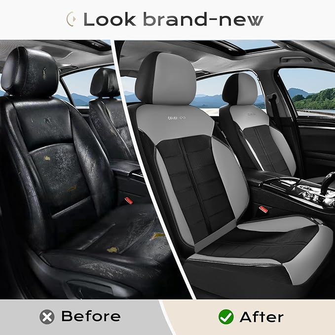 Coverado 3D Air Mesh Car Seat Cover Full Set, Sports Carbon Fiber Design, Breathable Seat Protectors Airbag Compatible Comfort Universal for Most Cars, Van,Trucks, SUV, Black&Grey