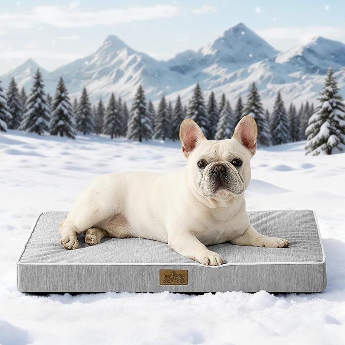 COZY KISS Cooling Dog Bed for Crate, Waterproof Dog Crate Mat with Removable Washable Cover, Orthopedic Egg Crate Foam Support, Dog Crate Bed 29x18x3 Inch,Silver Grey