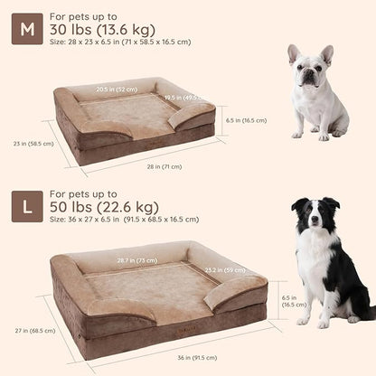 BELLA & PAL Orthopedic Dog Sofa Bed for Medium/Large Dogs – No Assembly Needed, Chew-Proof Egg-Crate Foam Dog Couch with Waterproof Liner, Washable Removable Cover (Brown, 36" L x 27" W x 6.5" Th)