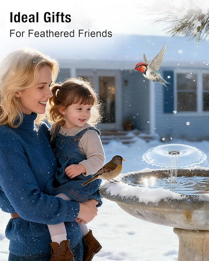 Bird Bath Heater with Fountain–500W Outdoor Cast Aluminum Submersible De-Icer, Birds Bath Water Heater for Winter with Thermostat, Chicken Waterer & Pond Heater with 9.8 Ft Cord