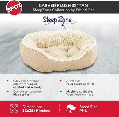 SPOT Sleep Zone Faux Suede Carved Plush Lounger, Cuddler, Napper Dog Bed - Fabric Bottom - 32 x 25 Inches, Durable, Comfortable, Washable for Dogs up to 40 lbs