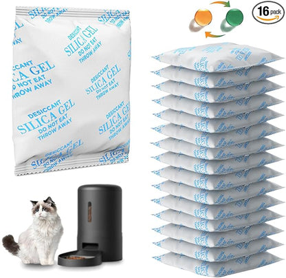16 Packs Pet Food Desiccant Bag Compatible with PETLIBRO/PETKIT Automatic Cat Feeder, Desiccant Packs Replacement with Color Indicating for Automatic Pet Feeder(Individually Packaged)