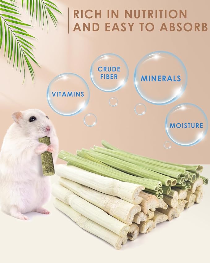 Bissap 40PCS Rabbit Chew Sticks, 20PCS Sweet Bamboo Chew Sticks & 20PCS Papaya Stems Bunny Chews for Rabbit Hamster Chinchilla Guinea Pig Small Animals Natural Molar Treats