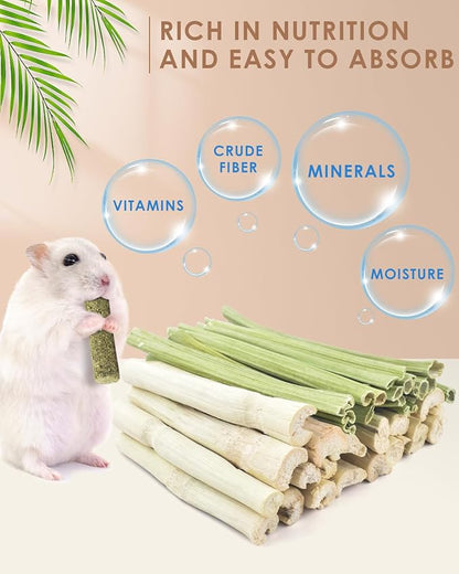 Bissap 40PCS Rabbit Chew Sticks, 20PCS Sweet Bamboo Chew Sticks & 20PCS Papaya Stems Bunny Chews for Rabbit Hamster Chinchilla Guinea Pig Small Animals Natural Molar Treats