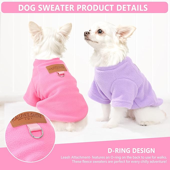 2 Pack Dog Sweaters with Leash Ring Fleece Dog Winter Clothes for Small Medium Dogs Girl Boy Turtleneck Pet Pullover Sweatshirt Puppy Sweaters Cat Apparel Clothing, M, Pink and Purple
