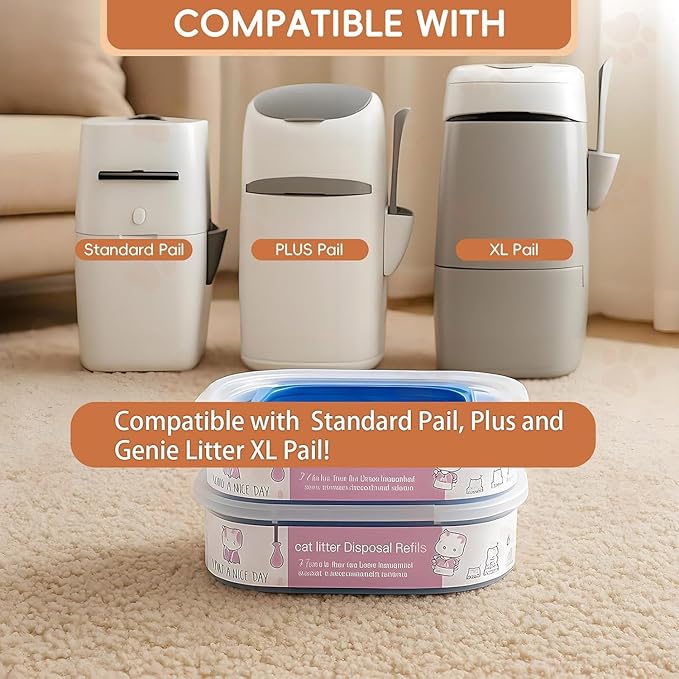 4 Pack 28FT Cat Litter Refill Cartridge, Compatible with Pet Genie Standard/Plus/Style Pail Refills, Up to 16 Months of Supply, 7 layer Odor Control Jumbo Refill Cartridge