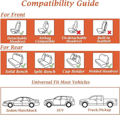 Coverado Front and Back Seat Covers 5 Pieces, Full Set Universal Seat Covers for Cars, Breathable Fabric&Leather Car Seat Protectors, Car Seat Cushions Compatible with Most Sedans SUV Pick-up Truck