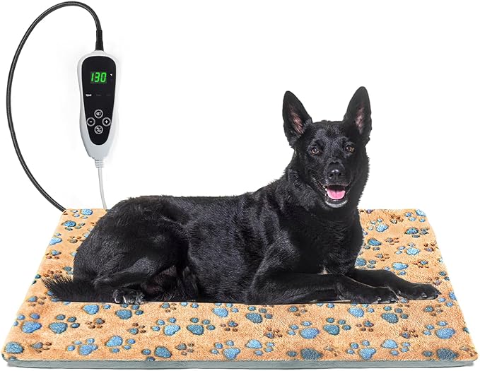 GOLOPET Large Dog Heating Pad 36×24 in for Dogs Smart Thermostat,Whelping Box for Dogs Metal Tube Waterproof Shell with Plush Cotton Cover Puppy Whelping Supplies -Apricot