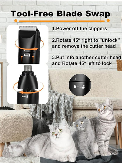 Vitoki Dog Grooming Clippers 4 in 1 Pet Grooming Kit,2-Speed Cordless Dog Clipper with Nail Grinder,USB-C Rechargeable Paw Trimmer for Small Pets, Dogs, Cats,Black