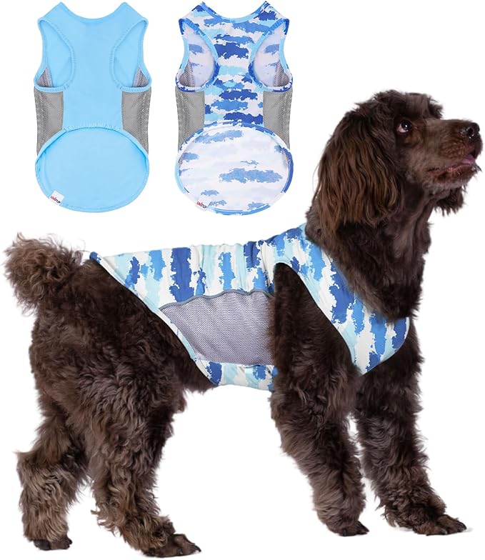 2 Pack UPF 50+ Sun Protection Pet Shirts, Sports Fan T-Shirts for Small Dogs, Lightweight Sleeveless Dog Vest with Reflective Strips, Cat Outfit P23ST00505S