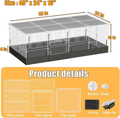 20 Planes Guinea Pig Cages Enclosed Hamster Cage with Transparent Top & Waterproof Liner, Expandable Cage for Guinea Pigs, Metal Wire Yard Fence Rabbit Cage