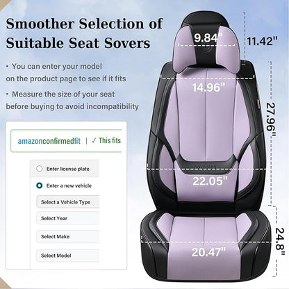Coverado Universal Seat Covers Front, 2-Pack Universal Seat Covers for Cars, Waterproof Nappa Leather Car Seat Covers with Head Pillow, Auto Protectors Fit for Most Sedans SUV Truck-Black&Purple