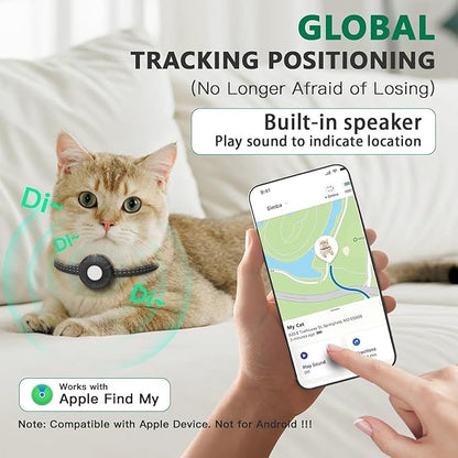 Cat Tracker,No Monthly Fee GPS Trackers for Cats Work with Apple Find My App(iOS Only),Real-Time Location Tracking,Cat Tracker GPS Collar with Safety Elastic Buckle-Black