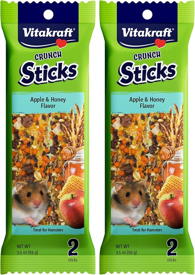 Vitakraft Crunch Sticks Hamster Treats Apple and Honey Flavor - Wholesome Crunchy Chew Sticks for Hamsters and Gerbils - Enrichment Chew Toy with Natural Wood Core, 2 Count (Pack of 2)