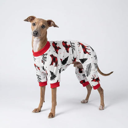 Fitwarm Reindeer Dog Christmas Pajamas, Winter Doggy Clothes for Small Dogs Boy Girl, Fleece Dog Onesie with Feet, Holiday Pet Outfit, Black, White, Red, XL
