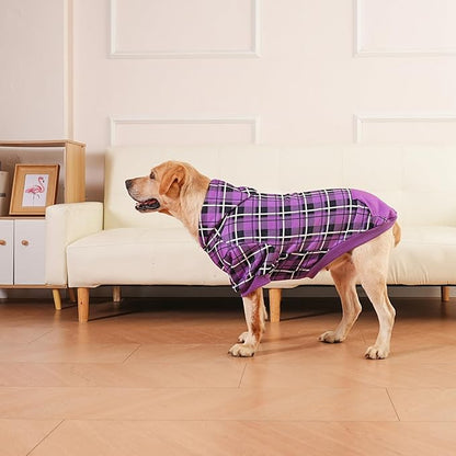 EXPAWLORER Plaid Dog Hoodie - British Style Warm Dog Sweater Shirt with Leash Hole,Pitbull Clothes Outfits,Winter Coat Apparel for All Breeds Puppy Girl Boy-Cat Apparel,Purple X-Large