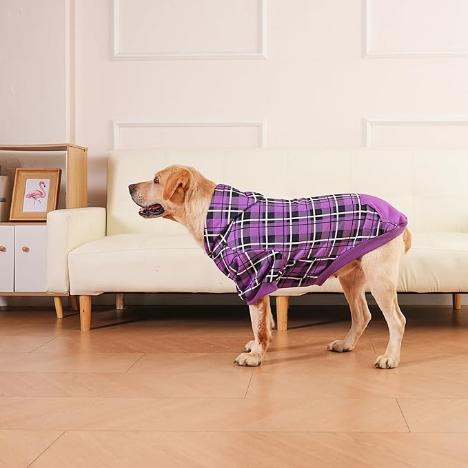 EXPAWLORER Plaid Dog Hoodie - British Style Warm Dog Sweater Shirt with Leash Hole,Pitbull Clothes Outfits,Winter Coat Apparel for All Breeds Puppy Girl Boy-Cat Apparel,Purple XX-Large