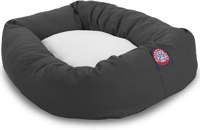 Majestic Pet 52-Inch Calming Donut Dog Bed – XL Washable Round Pet Bed with Sherpa Top – Orthopedic Spine Support for Head & Neck – Soft Poly-Cotton Fluffy Cuddler for Extra Large Dogs, 52x35x11, Gray