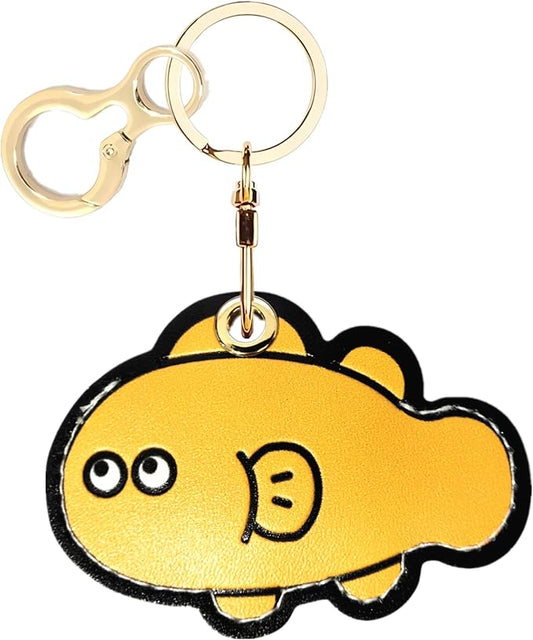 Leather Airtag Keychain Case Holder,Cute Protective Apple Air Tag Cover with Key Ring,Anti-Scratch Hidden Finder GPS Tracker Case for Wallet Keys,Bag,Pets,Backpack(Fish)