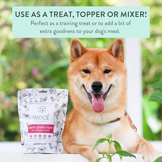 The New Zealand Natural Pet Food Co. WOOF Freeze Dried Dog Treats - Lamb Green Tripe, High Protein, Large & Small, Topper or Dog Treat - 1.4 oz