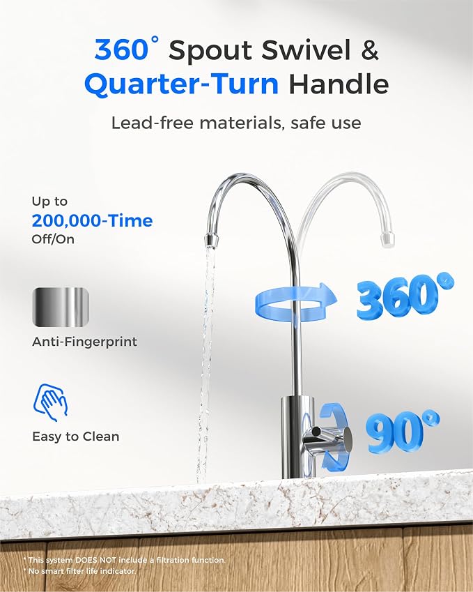 Waterdrop G2FCT-Chrome Reverse Osmosis Water Filter Faucet, Polished Chrome | Water Faucet for Kitchen Bar Sink, NSF/ANSI 372 Certified, Lead-Free, 304 Stainless Steel, Single Handle, 360° Swivel Spout