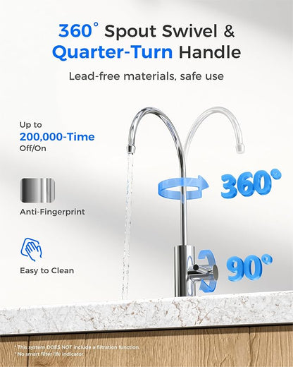 Waterdrop G2FCT-Chrome Reverse Osmosis Water Filter Faucet, Polished Chrome | Water Faucet for Kitchen Bar Sink, NSF/ANSI 372 Certified, Lead-Free, 304 Stainless Steel, Single Handle, 360° Swivel Spout
