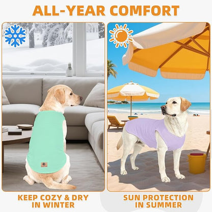 KOOLTAIL Dog Clothes for Large Dogs Girl Boy, 2 Pack Cotton Comfortable Dog T Shirts Coats for Outdoor, UV & Insect Protection Anti-Hair Loss & Lightweight Pet Vest Tank Tops Apparel,Green&Purple, 3XL