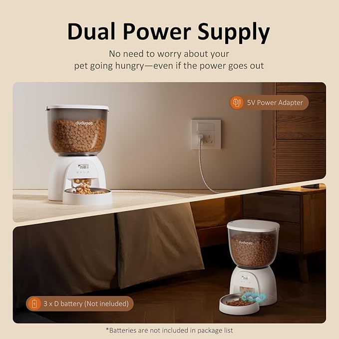 5L/21 Cup Automatic Cat Feeder, Timed Cat Food Dispenser, Automatic Pet Feeders Up to 6 Meals 1-20 Portion, Dual Power Supply Cats Feeder with Stainless Steel, Pet Dry Food Dispenser for Cats & Puppy