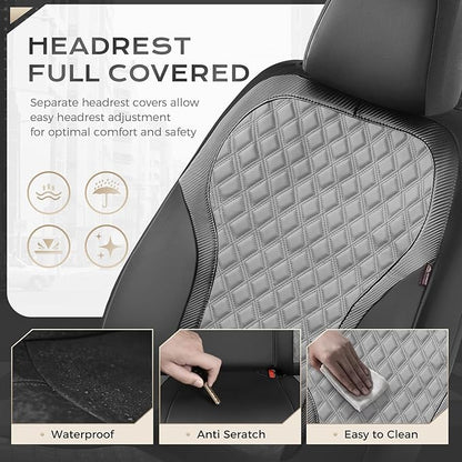 Coverado Car Seat Covers for Front Seats, Luxury Leather Car Seat Cover with Carbon Fiber Weave, Waterproof Automotive Seat Protectors 2-Pack, Driver Seat Covers Universal Fit Most Cars, Black&Gray
