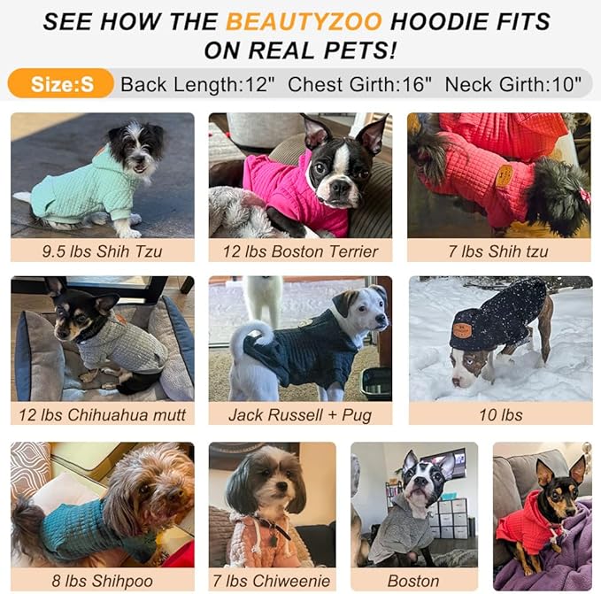 BEAUTYZOO Dog Hoodie for Small Medium Large Dogs, Winter Fall Warm Dog Clothes for Puppy S M Sized Dogs Girl Boy, Dog Sweater Shirt Hoodies with Pocket Bulldog Pitbull Cat Clothing Coat