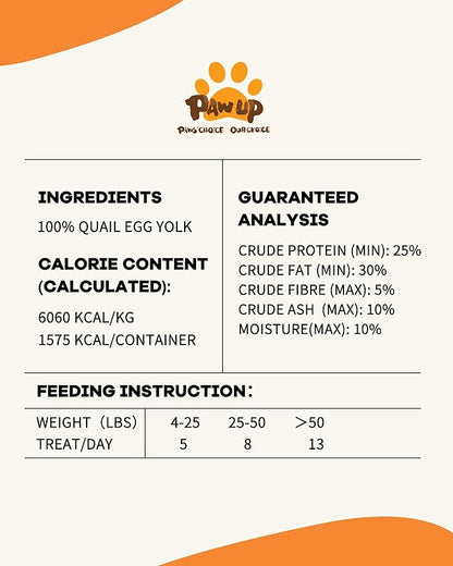 PAWUP Freeze Dried Cat & Dog Treats, Natural Quail Egg Yolk, Single Ingredient, High-Protein Pet Snacks for Skin & Coat Health, No Artificial Additives, 9.2 oz