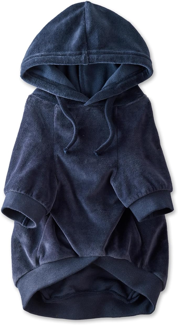 Pet Passion Cooper II Organic Cotton Velour Dog Hoodie Pet Coat for Small, Medium and Large Dogs, Navy, X-Small