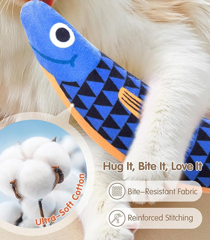 PetBusy Cat Toys with[5000mg A+Natural Catnip &Silvervine] [Baby Grade] Interactive Soft Chew Kicker Cat Toys for Indoor Cats & Kittens, [Crinkle &Bell] Fish Sound Toy, Drives Bored Cat Crazy with Fun