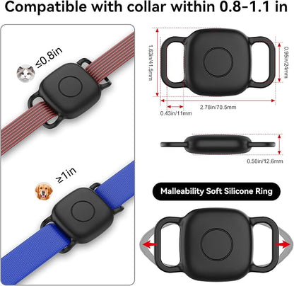 DDJ Waterproof Dog Collar Holder for Life360 Tile Mate Tracker, 2-Pack Durable Silicone Cover, Anti Lost for Life 360 Tile Tracker Case for Cat & pet Collars, Easy Installation, Black,Blue