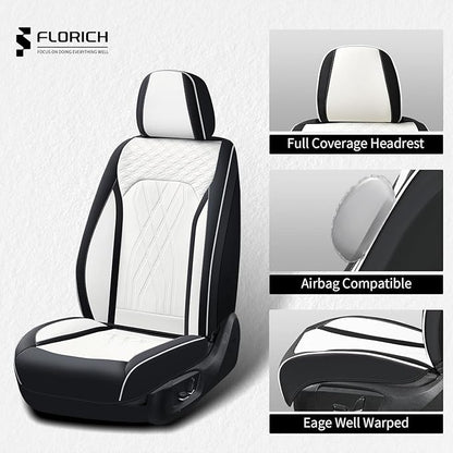 FLORICH Leather Car Seat Cover Full Set Automotive Seat Covers 5 Seats Front and Back Seat Cover Full Coverage Car Seat Protector Universal Fit for Most Car Truck SUV, Black&White