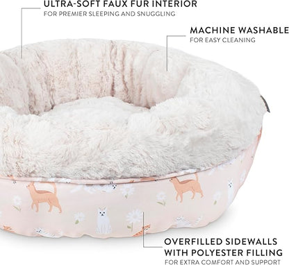 Fringe Studio Cat Bird Daisy Lite Peach Small Circle Pet Bed 18"- Poly Filled with Faux Fur Interior - Machine Washable