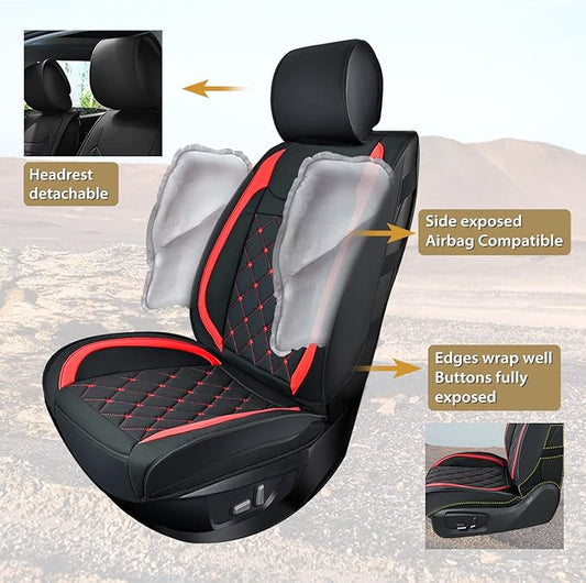 Nilight 5 Car Seat Covers Waterproof Faux Leather Cushions Anti-Slip Universal Fit for 5 Passenger Cars Hyundai Kia Civic Corolla Honda Accord Camry CR-V Fusion SUV Truck, Black+Red